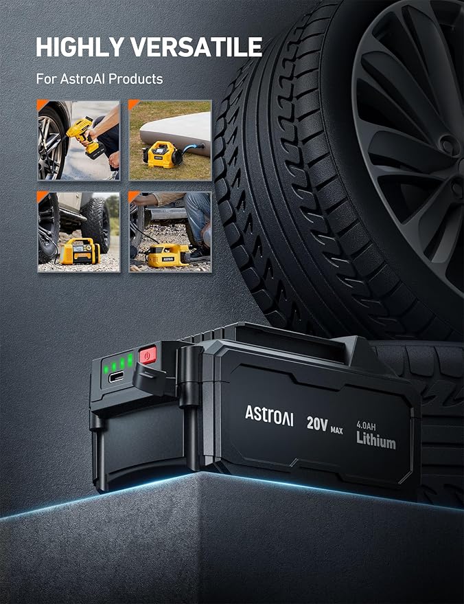 AstroAI Upgraded 4000mAh 20V MAX Rechargeable Li-ion Battery for MC3/ C2 / TC3/ TC4(Only Fits Specified 20V Cordless Tools) with Real-time LED Capacity Indicator, Type-C Output