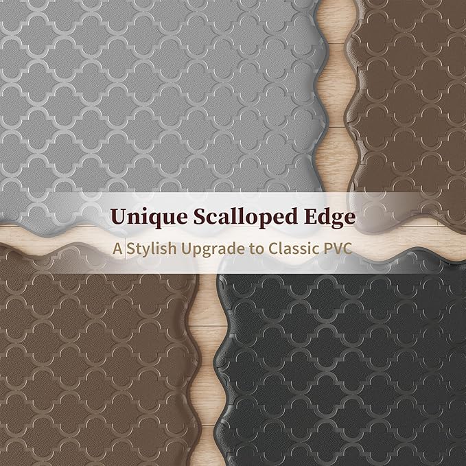 Arenarug Upgrade Scalloped Embossed Kitchen Mats for Floor 2PCS Cushioned Anti Fatigue Waterproof Foam Kitchen Rugs Non Slip Washable Comfort Standing Mat for Office Sink Laundry, Gray