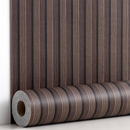 Haimin Wood Grain Slat Wall Panels Peel and Stick Faux Wood Thick Wallpaper 118"x15.75" Waterproof PET & IXPE Foam Paneling (Dark Brown)