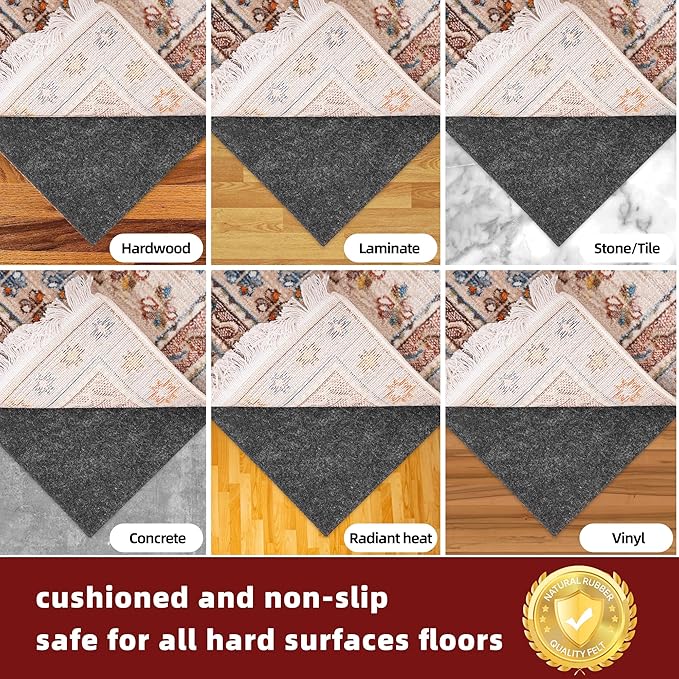 BAGAIL Felt and Natural Rubber Backing Rug Pads 3/8” Thick, 7.5 x 10 Ft Non Slip Carpet Gripper Keep Rugs in Place, Under Area Rug Protective Cushioned Pads, Carpet Runners, Hardwood Floors Protection