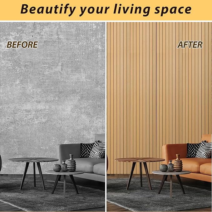 118" x 15.7" Peel and Stick Slat Wall Panel – Self-Adhesive 3D Wood Grain Wall Panels Waterproof PVC Fluted Paneling Wood Wallpaper for Living Room Ceiling Decor
