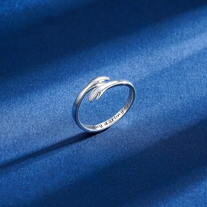 Yesteel Mothers Day Gifts - S925 Sterling Silver Hug Ring for Women Teen Girls, Adjustable Ring Jewelry Mothers Day Birthday Gifts for Daughters Mom Sister Wife Friends Grandma