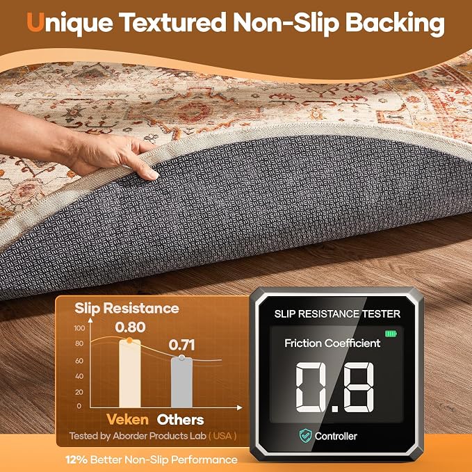 Veken 4 Ft Round Non Slip Cushioned Rug Pad Gripper, Felt and Silicone Backing, 1/4 inch Thick, Carpet Liner Protector Mat for Area Rugs and Hardwood Floors, with Over 99 Pcs Anti-Slip Strips Pattern