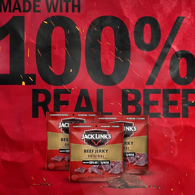 Jack Link's Beef Jerky, Original, Multipack Bags – Flavorful Meat Snacks for Lunches, Ready to Eat Protein Snacks, Individual Packs - 7g of Protein, Made with 100% Beef – 0.625 Oz (Pack of 5)