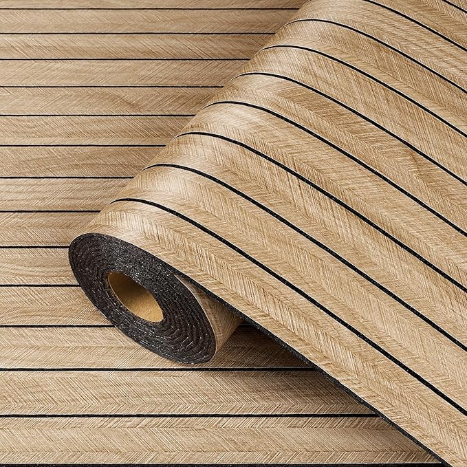 ReWallpaper 24in X 10ft Peel and Stick Wall Panels Light Oak Faux Wood Slat Paneling 3D Foam Backed Acoustic Panels Sound Absorbing Easy Cut DIY for Bedroom Office Headboard Accent Wall Home Decor