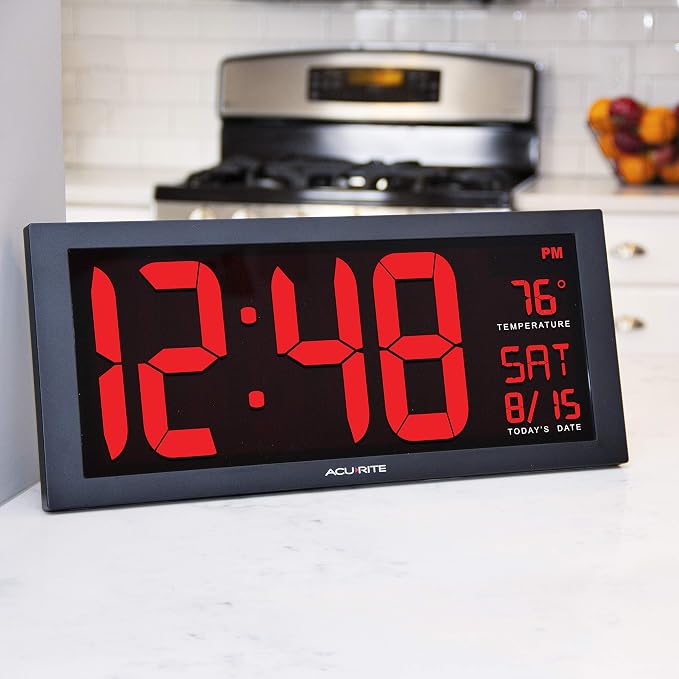 AcuRite 14.5" Large Digital LED Oversized Wall Clock with Date and Temperature, Perfect for Home or Office (75127M) (Pack of 4)