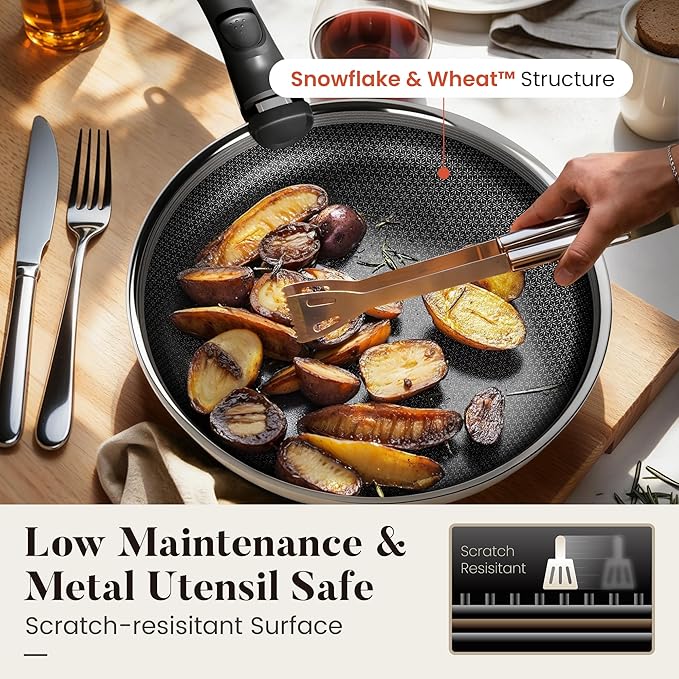 Kitchen Academy 3-Ply Stainless Steel Frying Pans Set, 8/9.5/11 Inch 18/10 Nonstick Skillets with Removable Handle for Small Spaces, Dishwasher & Oven Safe Induction RV Camping Pans