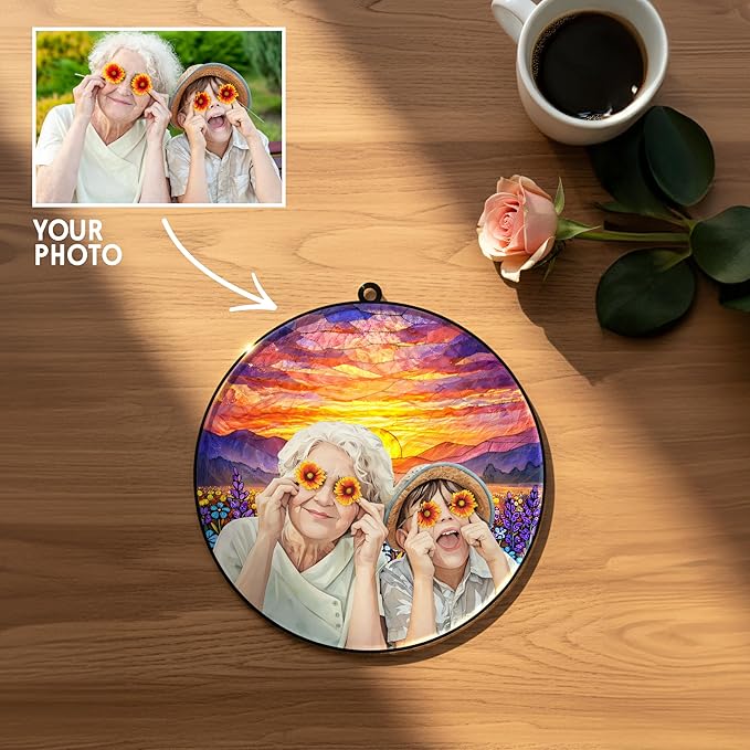 Personalized Photo Suncatcher, Unique for Mom, Grandma, Women, 20 Background Options, Thoughtful Keepsake Gift for Family