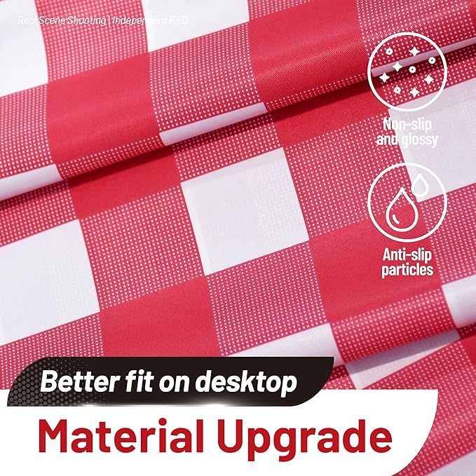 Plastic Table Cloth, 310 Ft X 54 In Disposable Tablecloth Red and White Checkered Tablecloth with Any Cut Sliding Cutters Premium PEVA Plastic Table Cloth Disposable for Picnic, Parties, Festivals