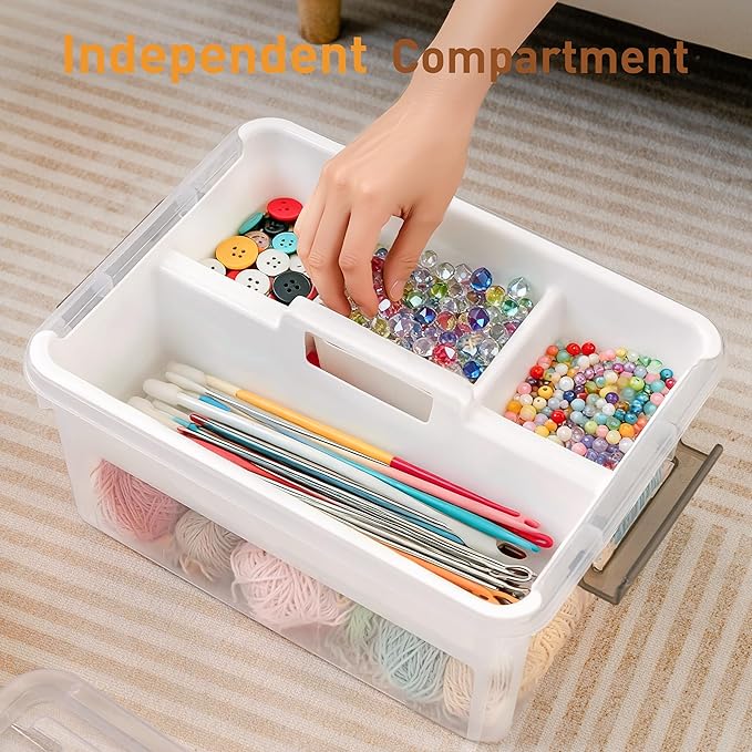 Citylife 17 QT Plastic Storage Bins Clear Storage Box with Removable Tray Stackable Latching Box with Handle for Organizing Tool, Craft, Office, Orange