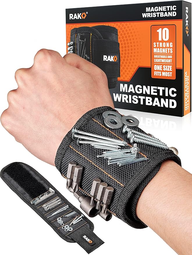 RAK Magnetic Wristband for Tools - Premium Tool Belt for Holding Screws Nails with Powerful Magnets, Birthday Gifts for Men, Cool Gadgets Stuff Gifts for Dad, Husband, Grandpa, Handyman, Him