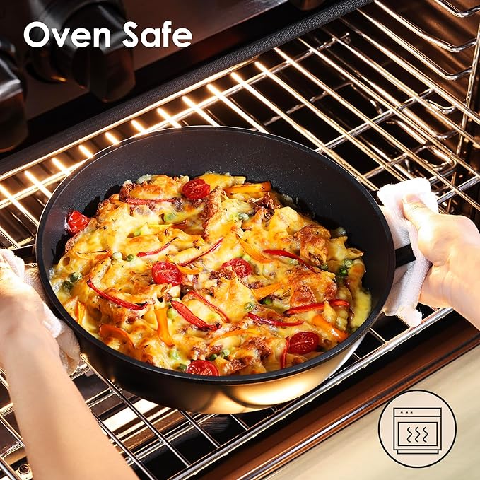SENSARTE 15Pcs Nonstick Cookware Set Pots and Pans Set Kitchen Cooking Frying Pans with Stay-cool Handle, Dishwasher Safe, Induction Compatible, PFOA/PFOS Free, Black