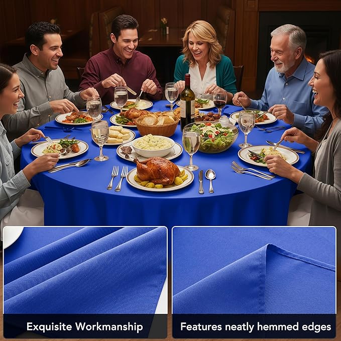 6-Pack Royal Blue Round Tablecloths, 132 Inches, Stain-Resistant Polyester for 6-8 Ft Round Tables - Washable Table Covers for Weddings, Banquets, Birthday Parties, Events