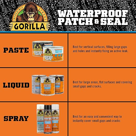 Gorilla Patch & Seal Liquid Rubber Waterproof Sealant, White, 32 Ounce (Pack of 1) - Seals Out Water, Air, and Moisture