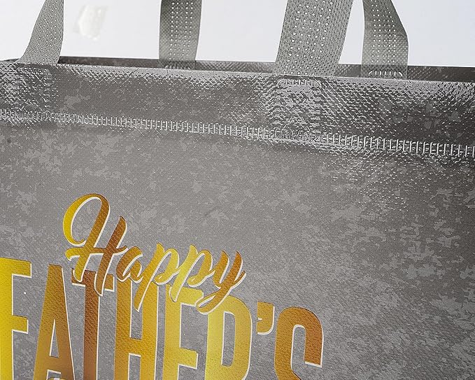 Jaywayang 2PCS 12.6" Happy Father's Day Gift Bag with Tissue Papers and Card, Large Reusable Non-Woven Fathers Day Bags with Handle for Men, Husband, Dad, Grandfather (Black, Blue)