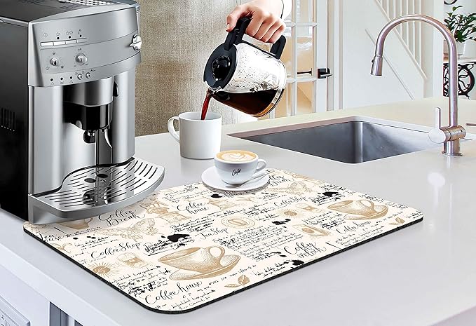 Coffee Bar mat Accessories for Countertop Absorbent Hide Stain Rubber Backed Dish Drying Mats for Kitchen Counter Draining Pad Decor Gift(20x12in)