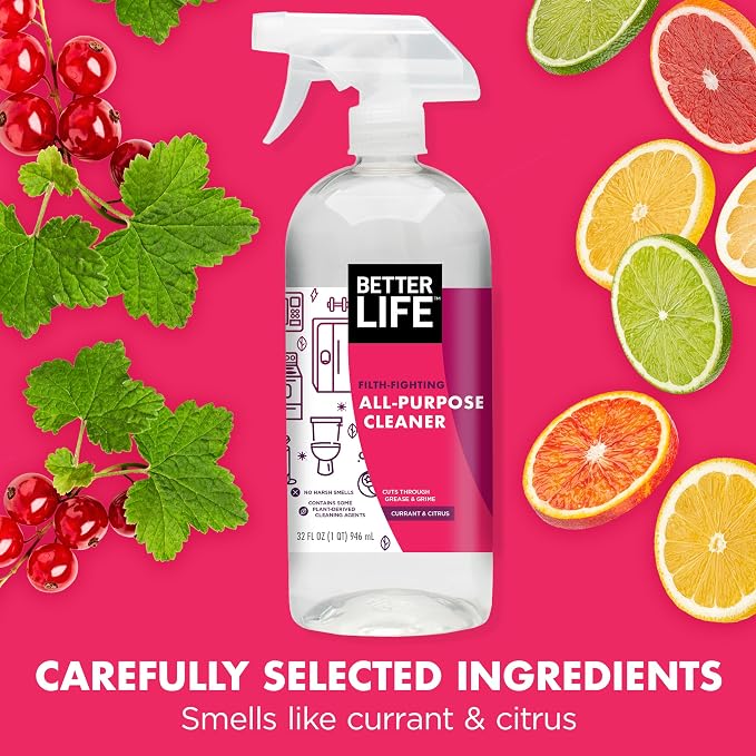 Better Life All Purpose Cleaner - Multipurpose Home and Kitchen Cleaning Spray for Glass, Countertops, Appliances, Upholstery- Multi-surface Spray Cleaner - Currant and Citrus, 32oz (Pack of 1)