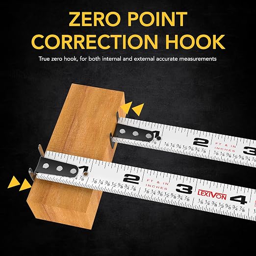 LEXIVON 25Ft/7.5m AutoLock Tape Measure | 1-Inch Wide Blade with Nylon Coating, Matte Finish White & Yellow Dual Sided Rule Print | Ft/Inch/Fractions/Metric (LX-205)