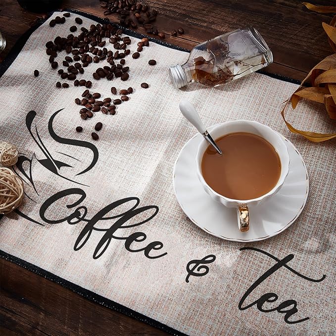 CRASPIRE Coffee Bar Set - 2pcs Burlap Coffee Maker Mats, 20'X 14' Fabric Backed Placemats for Kitchen Countertops