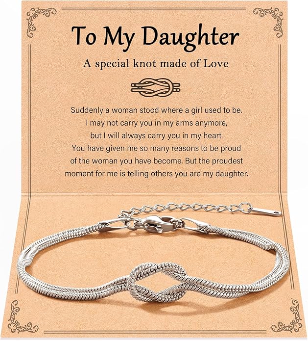 Tarsus Love Knot Daughter Bracelet, Daughter Birthday Valentines Mothers Day Christmas Jewelry Gifts for Women Teens Adults