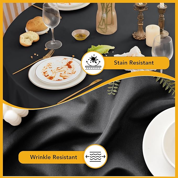 10-Pack Black Round Tablecloths, 84 Inches, Stain-Resistant Polyester for 3-5 Ft Round Tables - Washable Table Covers for Weddings, Banquets, Birthday Parties, Events