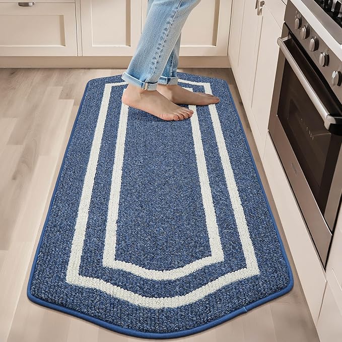 COSY HOMEER Long Kitchen Floor Mats for in Front of Sink Super Absorbent Kitchen Rugs and Mats 24"x59" Non-Skid Kitchen Mat Standing Mat Washable,Polypropylene,Blue,Frame