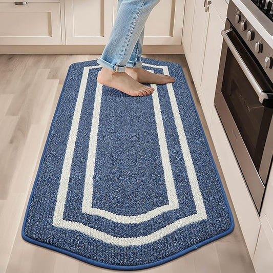 COSY HOMEER Long Kitchen Floor Mats for in Front of Sink Super Absorbent Kitchen Rugs and Mats 24"x59" Non-Skid Kitchen Mat Standing Mat Washable,Polypropylene,Blue,Frame