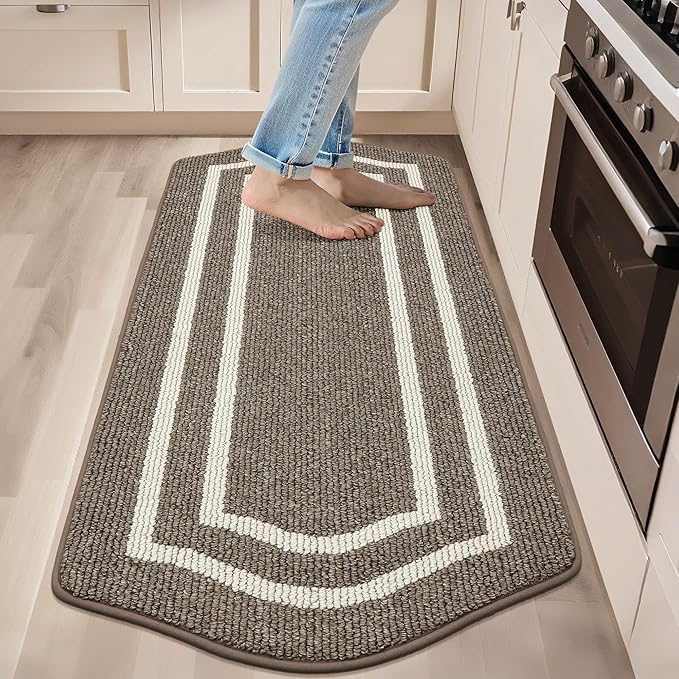 COSY HOMEER Long Kitchen Floor Mats for in Front of Sink Super Absorbent Kitchen Rugs and Mats 24"x59" Non-Skid Kitchen Mat Standing Mat Washable,Polypropylene,Brown,Frame