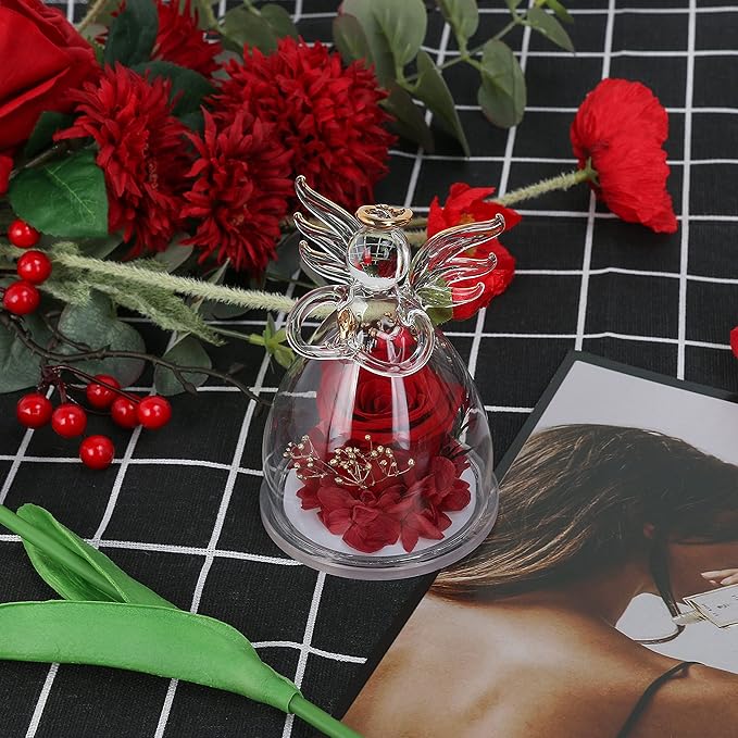 Mothers Day Mom Gifts for Mom,Fresh Flowers for Delivery,Birthday Gifts for Women Her,Preserved Flowers in Angel Figurines,Angel Gifts for Moms Mothers Day Grandma Wife Sister Valentines,Red