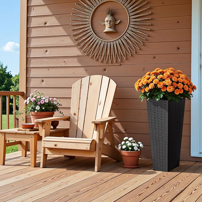 Devoko Resin Tall Planters for Outdoor Plants Set of 2, Large Taper Outdoor Planter Pots with 4 Drainage Holes, Flower Pots Modern Decor for Porch, Patio, Backyard, Home Garden (Black, 23.6")