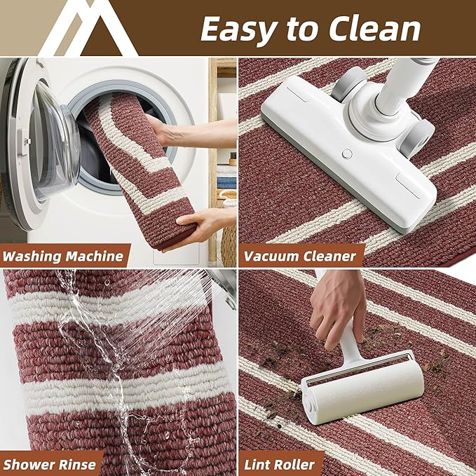 COSY HOMEER Long Kitchen Floor Mats for in Front of Sink Super Absorbent Kitchen Rugs and Mats 24"x59" Non-Skid Kitchen Mat Standing Mat Washable,Polypropylene,Red,Frame