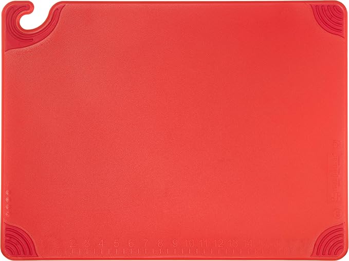 San Jamar Saf-T-Grip Cutting Board with Molded-in Ruler, Plastic Chopping Board for Kitchen, 18" x 24" x 0.5", 6 Count, Red