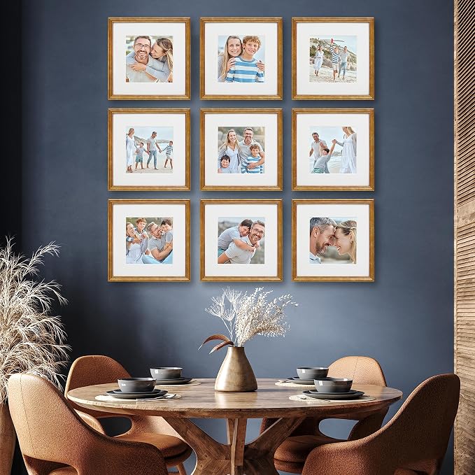 Sheffield Home 9 Piece Gallery Wall Frame Set, 12x12 Inch, Beaded Antique Bronze