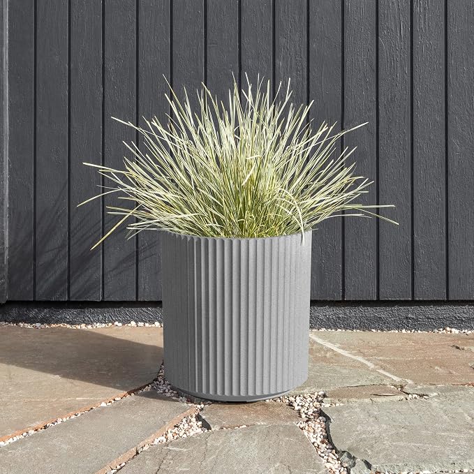Veradek Demi Series Round Planter for Porch, Patio, Backyard | Durable Plastic-Stone Composite Material | Modern Décor for Tall Plants, Flowers