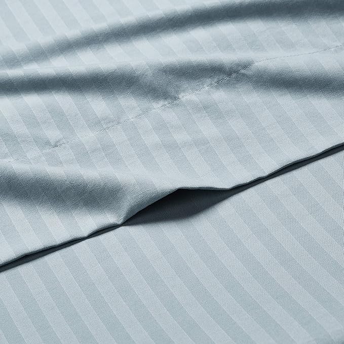 Amazon Basics Deluxe Breathable Wrinkle Resistant Brushed Microfiber Polyester Bed Sheets, 4-Piece, Full, Spa Blue Striped