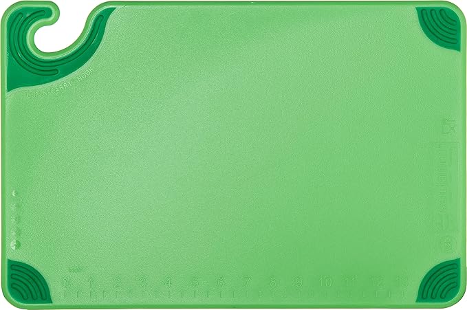 San Jamar Saf-T-Grip Plastic Cutting Board with Safety Hook, 12" x 18" x 0.5", Green (Pack of 2)