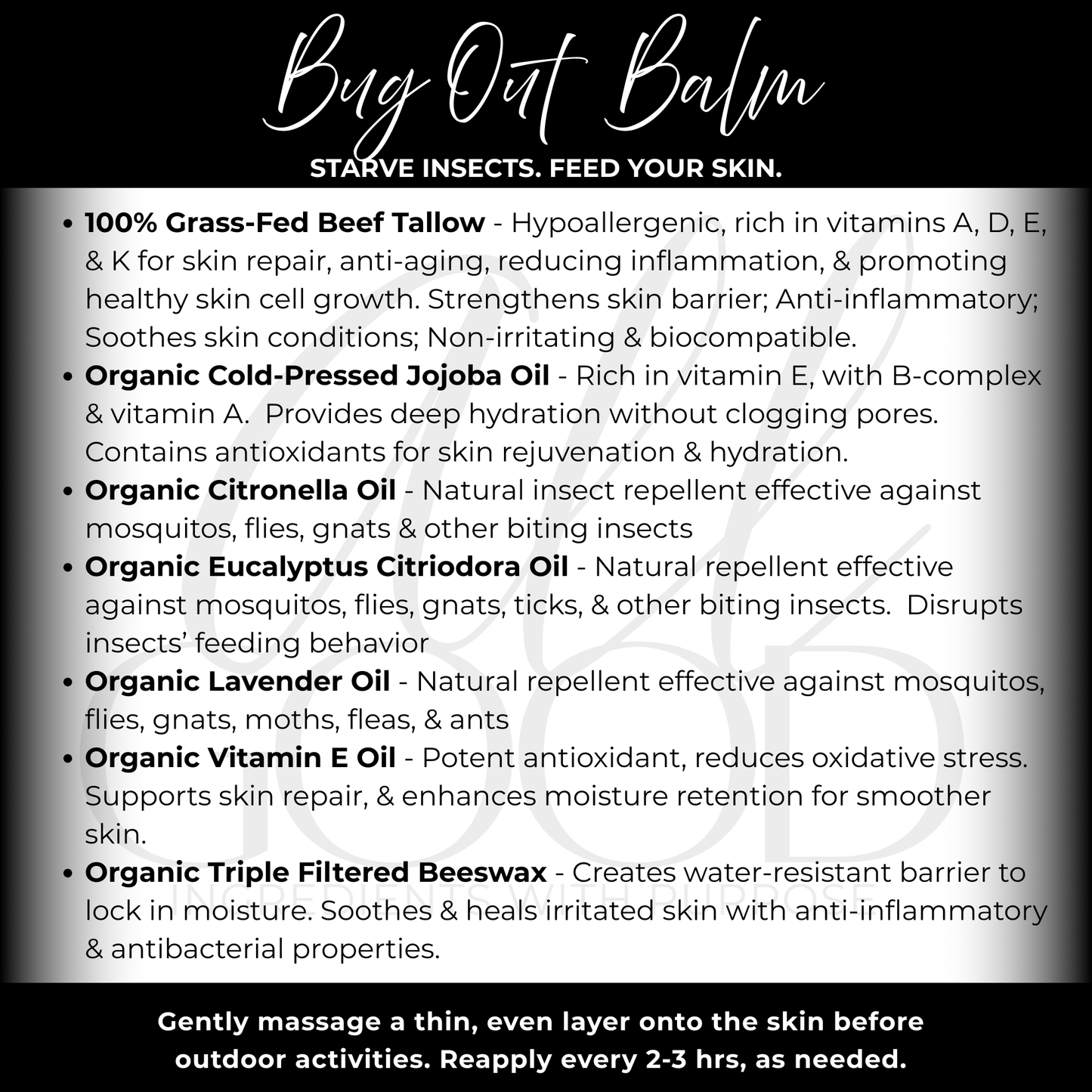 Bug Out Balm Tallow Based Insect Repellent With All Natural Essential Oils